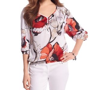 White House | Black Market Satiny Poppy  Blouse